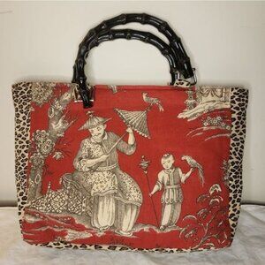70s Reversible cream red leopard Asian multi print purse
